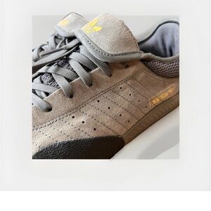 Adidas Gray and Black Sneakers with Gold Accents Men Size 12